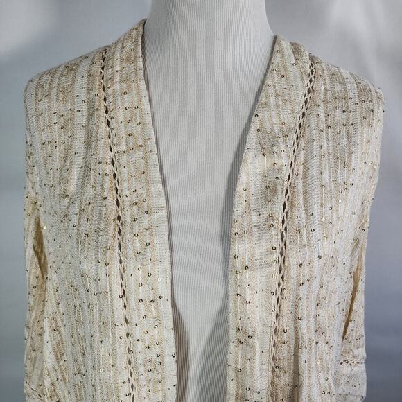 Soft Surroundings Glamour Topper SZ PL Cream Gold Sequin Lagenlook Coastal Beach - Picture 4 of 12